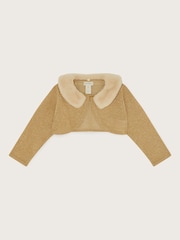 Monsoon Gold Baby Fluffy Collar Super-Soft Cardigan - Image 1 of 3