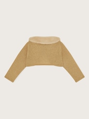 Monsoon Gold Baby Fluffy Collar Super-Soft Cardigan - Image 2 of 3