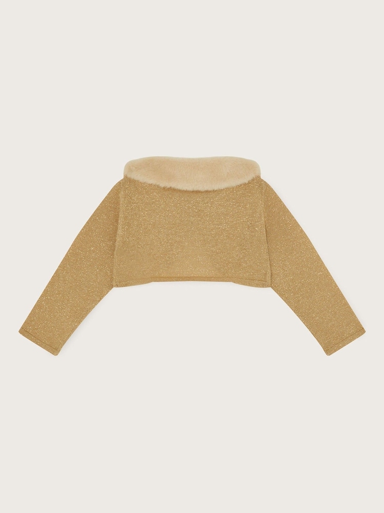 Monsoon Gold Baby Fluffy Collar Super-Soft Cardigan - Image 2 of 3