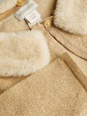 Monsoon Gold Baby Fluffy Collar Super-Soft Cardigan - Image 3 of 3