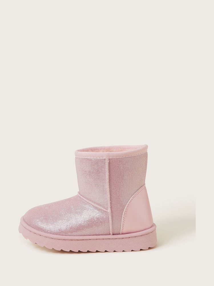 Monsoon Pink Faux Fur-Lined Metallic Ankle Boots - Image 2 of 3
