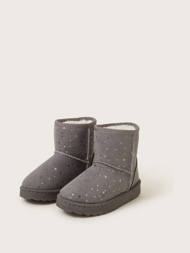 Monsoon Grey Metallic Spot Suedette Ankle Boots - Image 1 of 3