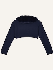 Monsoon Blue Supersoft Faux Fur Collar 100% Cotton Cardigan - Image 2 of 3