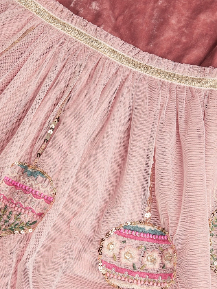 Monsoon Pink Short Sleeve Velvet Christmas Bauble Dress - Image 3 of 3