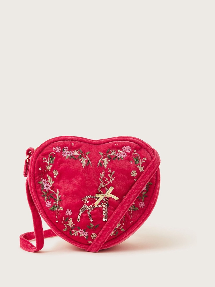 Monsoon Red Enchanted Reindeer Velvet Heart Bag - Image 1 of 3