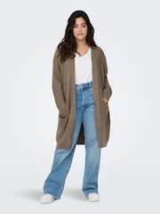 ONLY Curve Brown Cosy Open Knitted Longline Cardigan - Image 1 of 6
