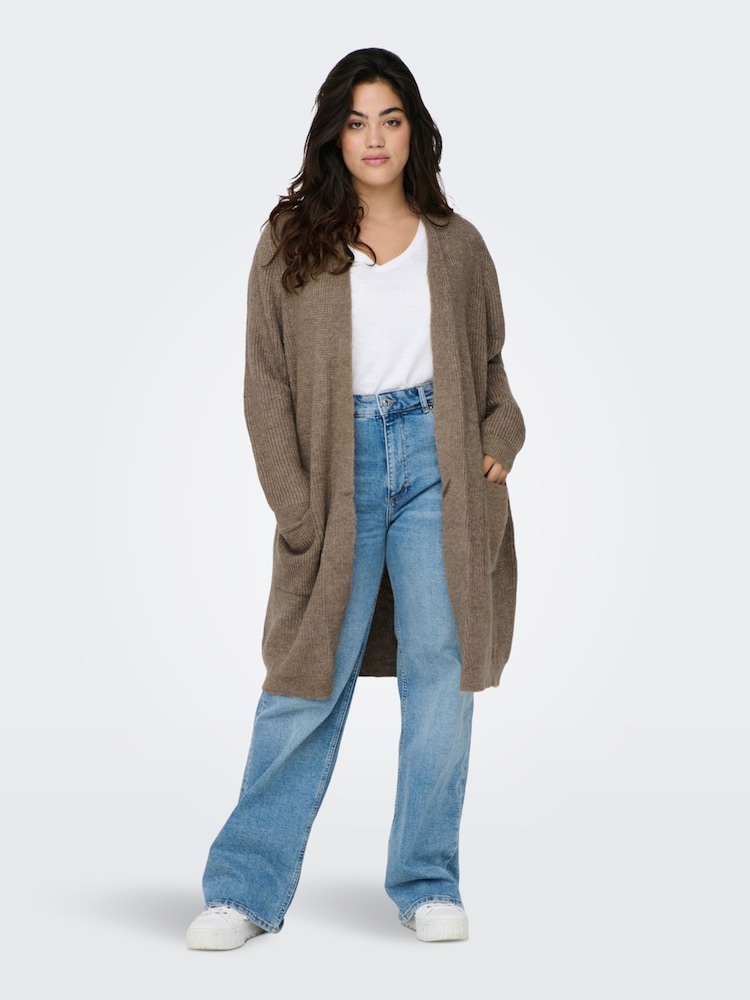 ONLY Curve Brown Cosy Open Knitted Longline Cardigan - Image 1 of 6