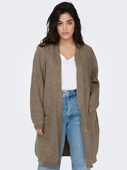 ONLY Curve Brown Cosy Open Knitted Longline Cardigan - Image 2 of 6