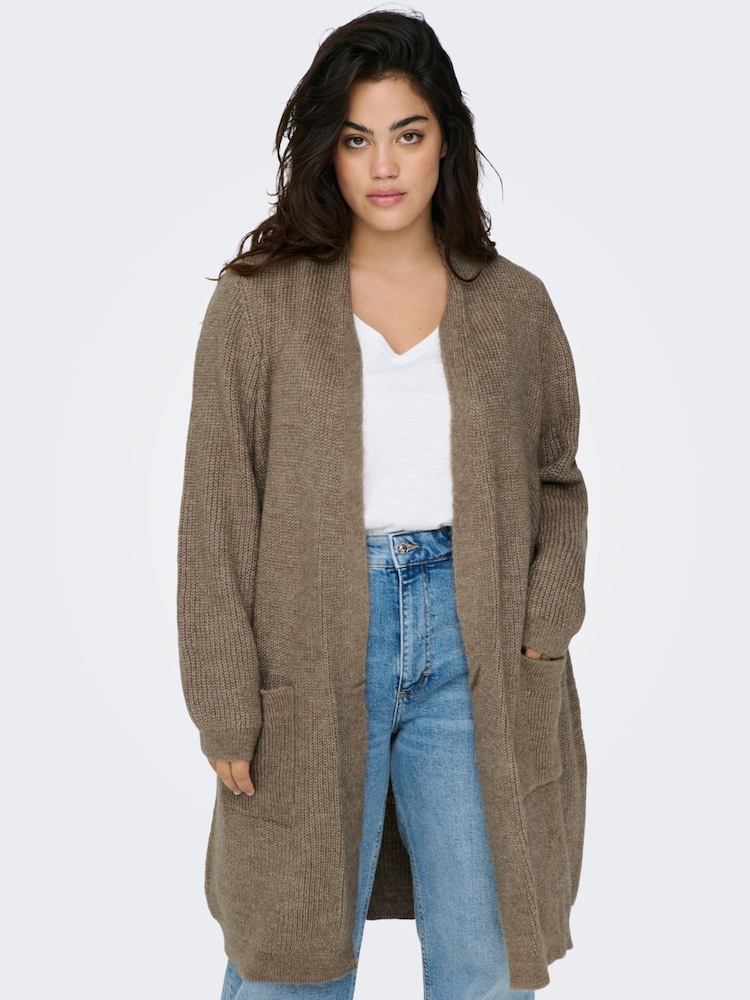 ONLY Curve Brown Cosy Open Knitted Longline Cardigan - Image 2 of 6