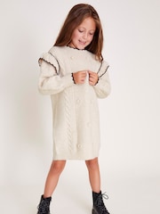 Monsoon Natural Frill Cable Knit Jumper Dress - Image 1 of 4