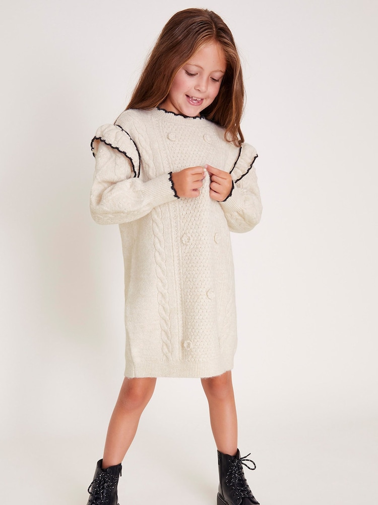 Monsoon Natural Frill Cable Knit Jumper Dress - Image 1 of 4