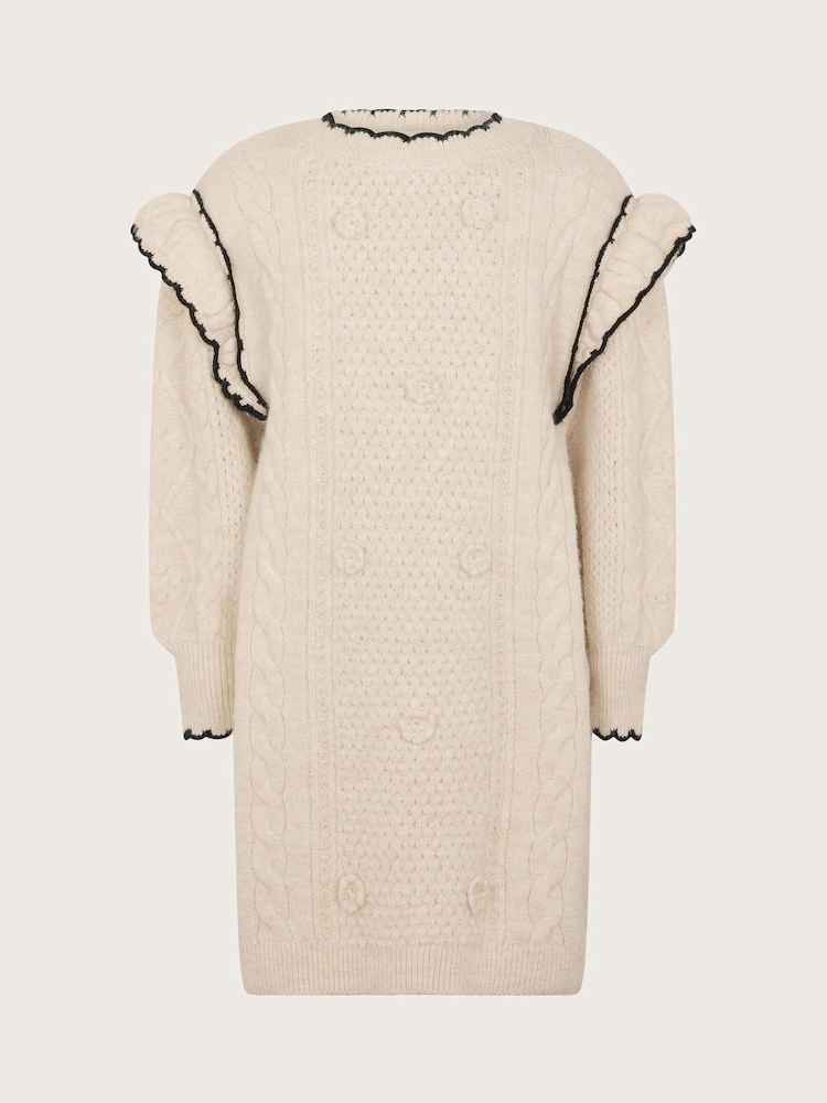 Monsoon Natural Frill Cable Knit Jumper Dress - Image 2 of 4