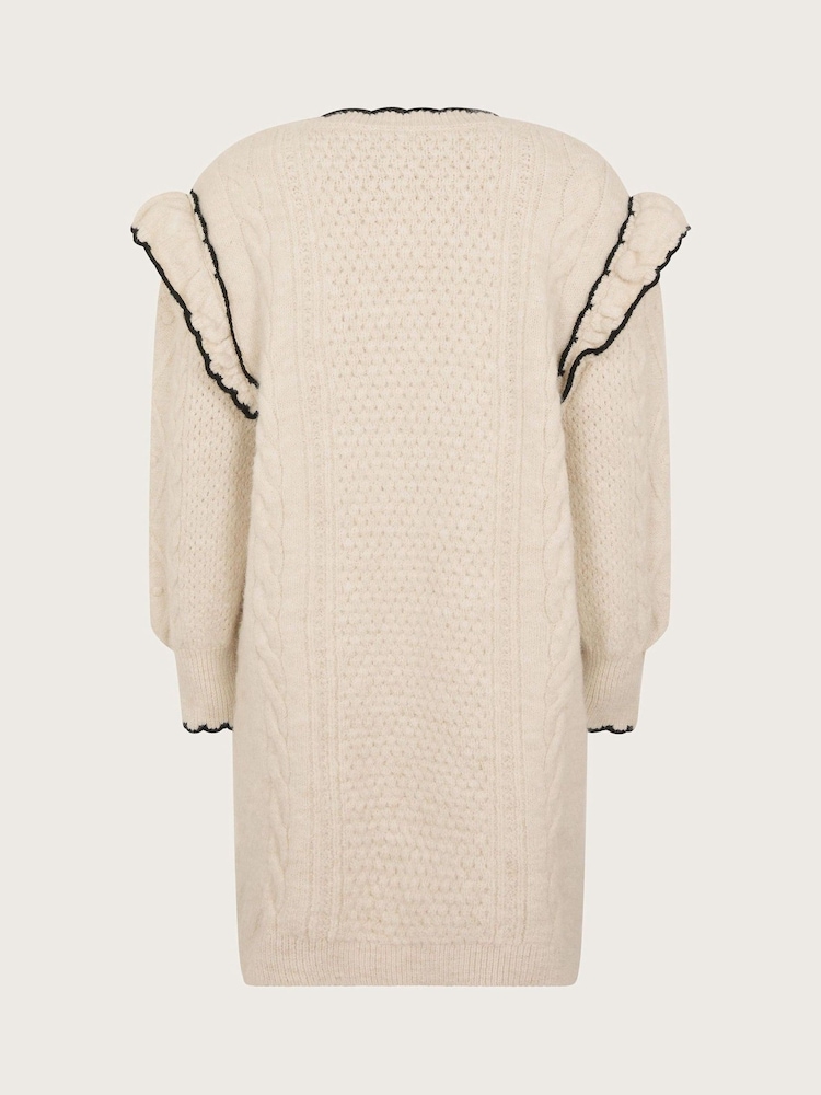 Monsoon Natural Frill Cable Knit Jumper Dress - Image 3 of 4