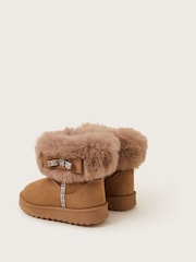 Monsoon Brown Bow Faux Fur Suedette Ankle Boots - Image 2 of 3