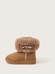 Monsoon Brown Bow Faux Fur Suedette Ankle Boots - Image 3 of 3