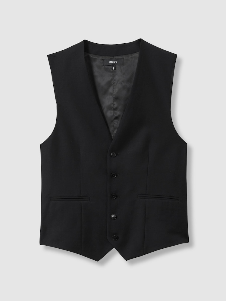 Zwart - Reiss Aspire Slim-Fit Wool Suit Waistcoat - Image 2 of 7