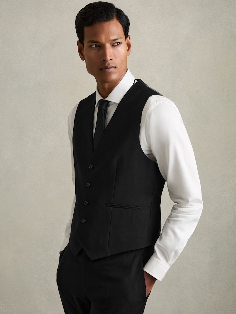 Zwart - Reiss Aspire Slim-Fit Wool Suit Waistcoat - Image 3 of 7
