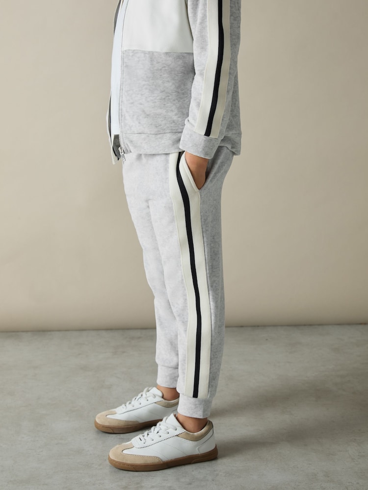 Reiss Grey Chance 13-14 yrs Velour Side-Stripe Tracksuit Joggers - Image 2 of 5