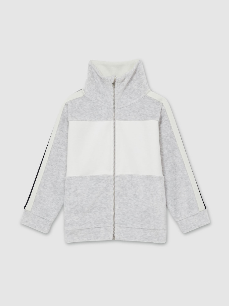 Reiss Grey Chance 9-13 yrs Velour Panelled Tracksuit Top - Image 2 of 5