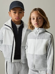 Reiss Grey Chance 9-13 yrs Velour Panelled Tracksuit Top - Image 4 of 5