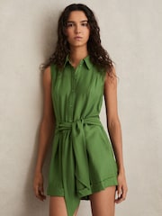 Reiss Green Millie Belted Beach Cover-Up Playsuit - Image 1 of 7