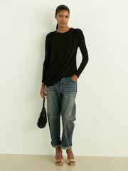 Reiss Black Ellie Draped-Jersey Top - Image 1 of 5