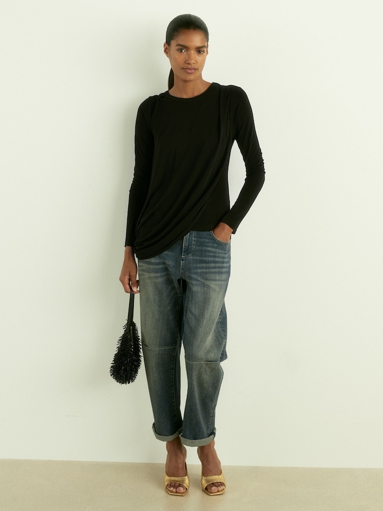 Reiss Black Ellie Draped-Jersey Top - Image 1 of 5 Reiss Black Ellie Draped-Jersey Top - Image 1 of 5