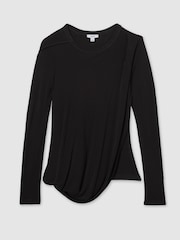 Reiss Black Ellie Draped-Jersey Top - Image 2 of 5