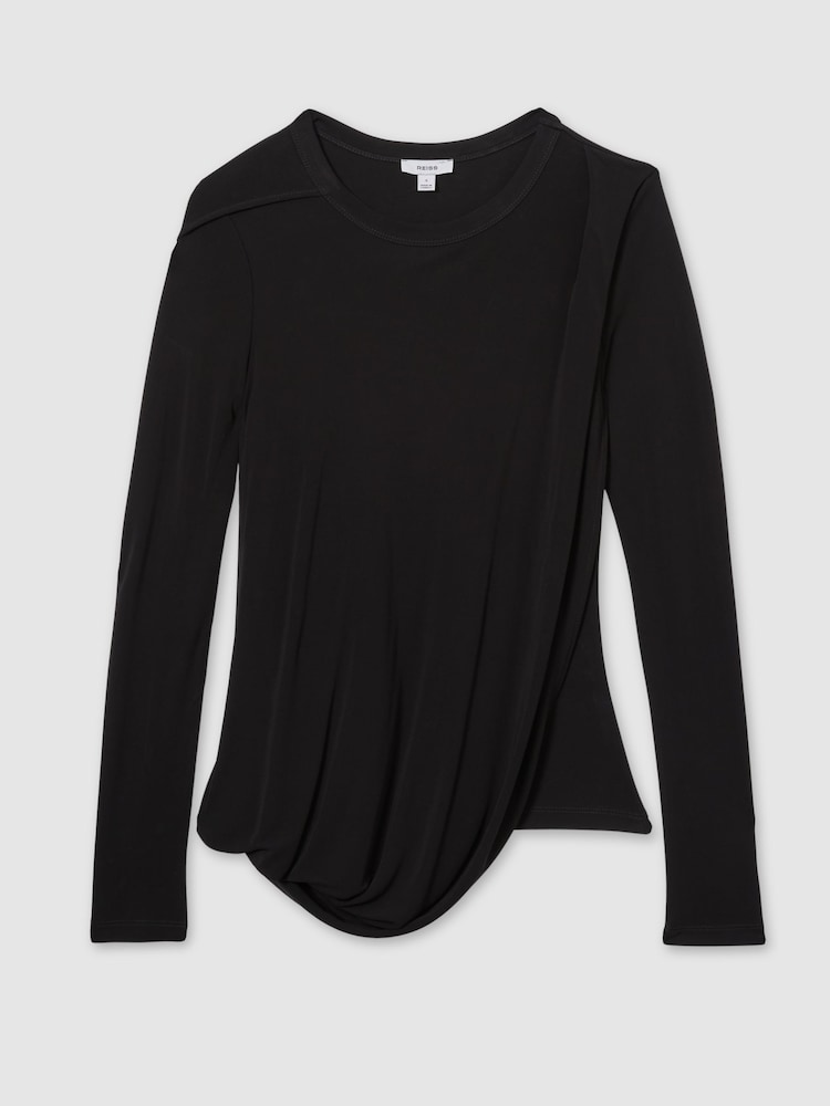 Reiss Black Ellie Draped-Jersey Top - Image 2 of 5