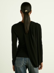 Reiss Black Ellie Draped-Jersey Top - Image 3 of 5