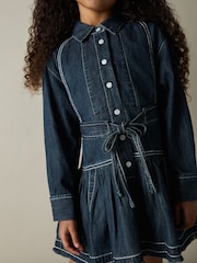Reiss Leighton Chambray Contrast-Stitch Flippy Dress - Imagen 3 de 4