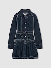 Reiss Blue Leighton 4-9 yrs Chambray Contrast-Stitch Flippy Dress - Image 2 of 4
