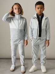 Reiss Grey Chance 9-13 yrs Velour Side-Stripe Tracksuit Joggers - Image 3 of 5