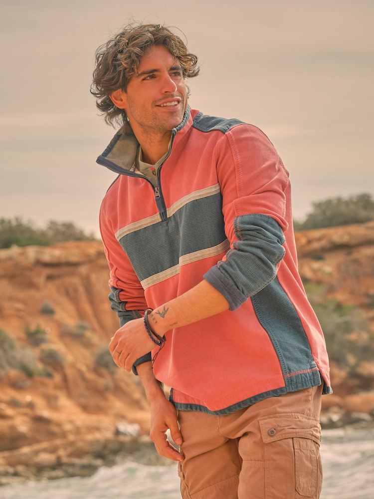 FatFace Coral Pink 100% Cotton Airlie Panel Quarter Zip Sweat Top - Image 1 of 8