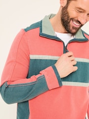 FatFace Coral Pink 100% Cotton Airlie Panel Quarter Zip Sweat Top - Image 5 of 8