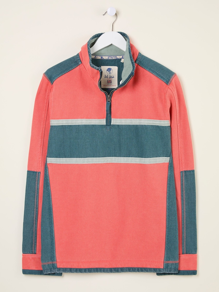 FatFace Coral Pink 100% Cotton Airlie Panel Quarter Zip Sweat Top - Image 8 of 8