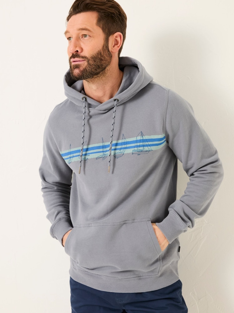 FatFace Dusky Blue Boat Graphic Overhead Hoody - Image 1 of 5