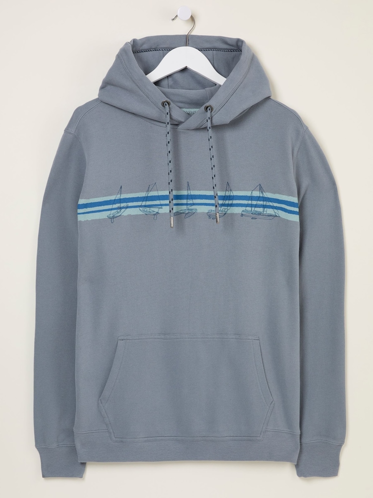 FatFace Dusky Blue Boat Graphic Overhead Hoody - Image 5 of 5