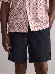 Black 100% Linen Drawstring Waist Shorts - Image 1 of 10