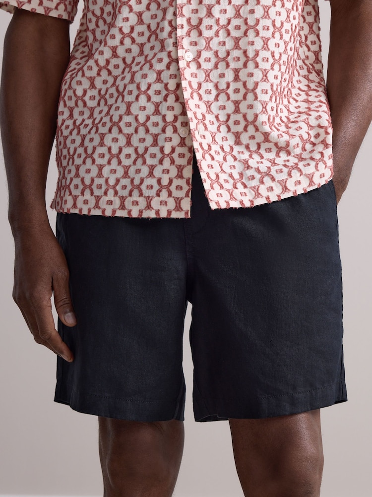 Black 100% Linen Drawstring Waist Shorts - Image 1 of 10