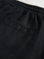 Black 100% Linen Drawstring Waist Shorts - Image 10 of 10