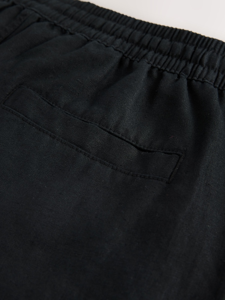 Black 100% Linen Drawstring Waist Shorts - Image 10 of 10