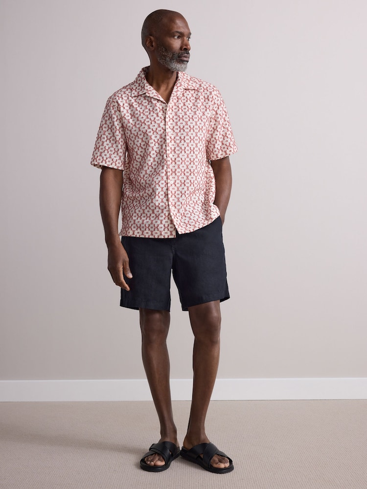 Black 100% Linen Drawstring Waist Shorts - Image 2 of 10