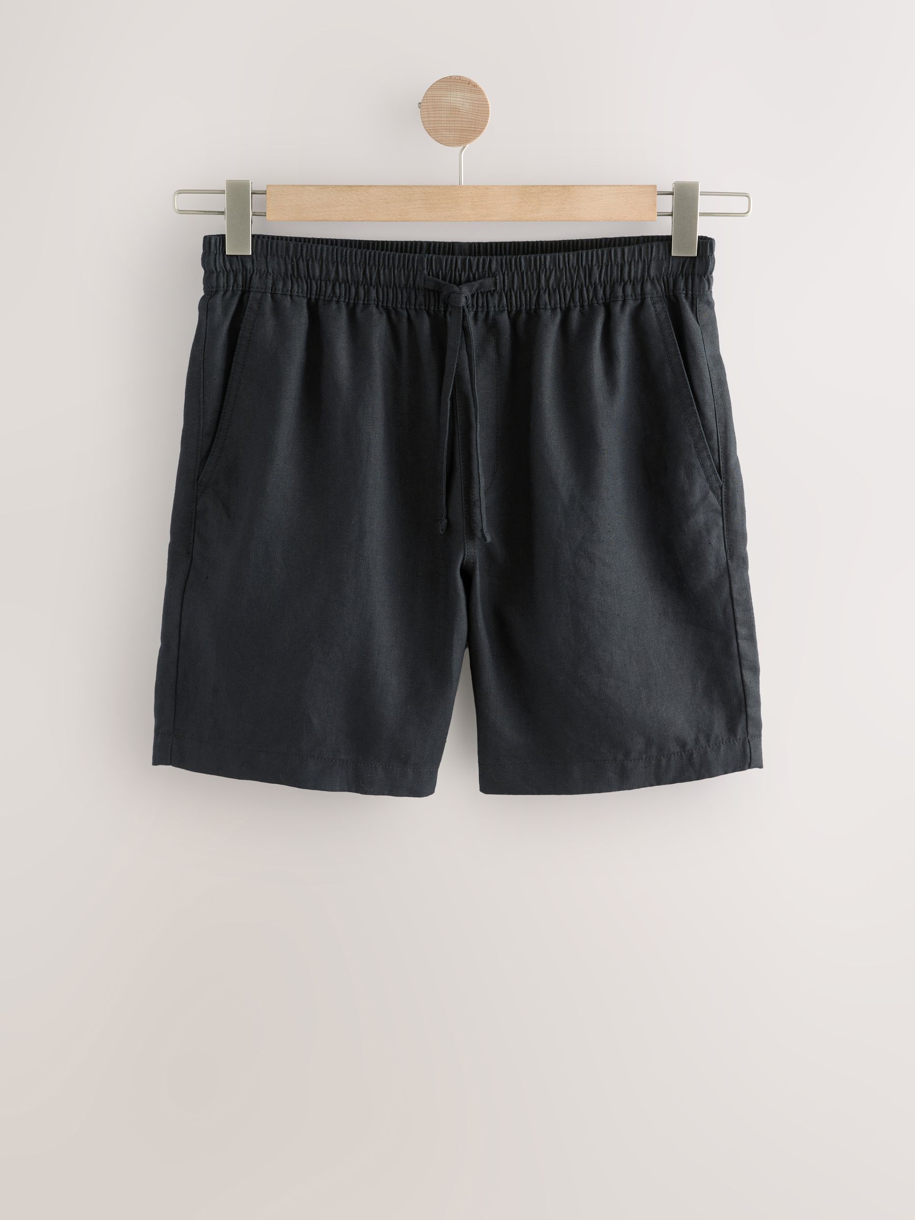 Buy Black Signature 100% Linen Elasticated Waist Shorts from the
