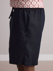 Black 100% Linen Drawstring Waist Shorts - Image 4 of 10