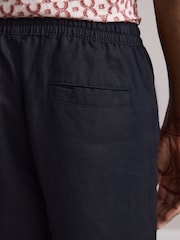 Black 100% Linen Drawstring Waist Shorts - Image 5 of 10