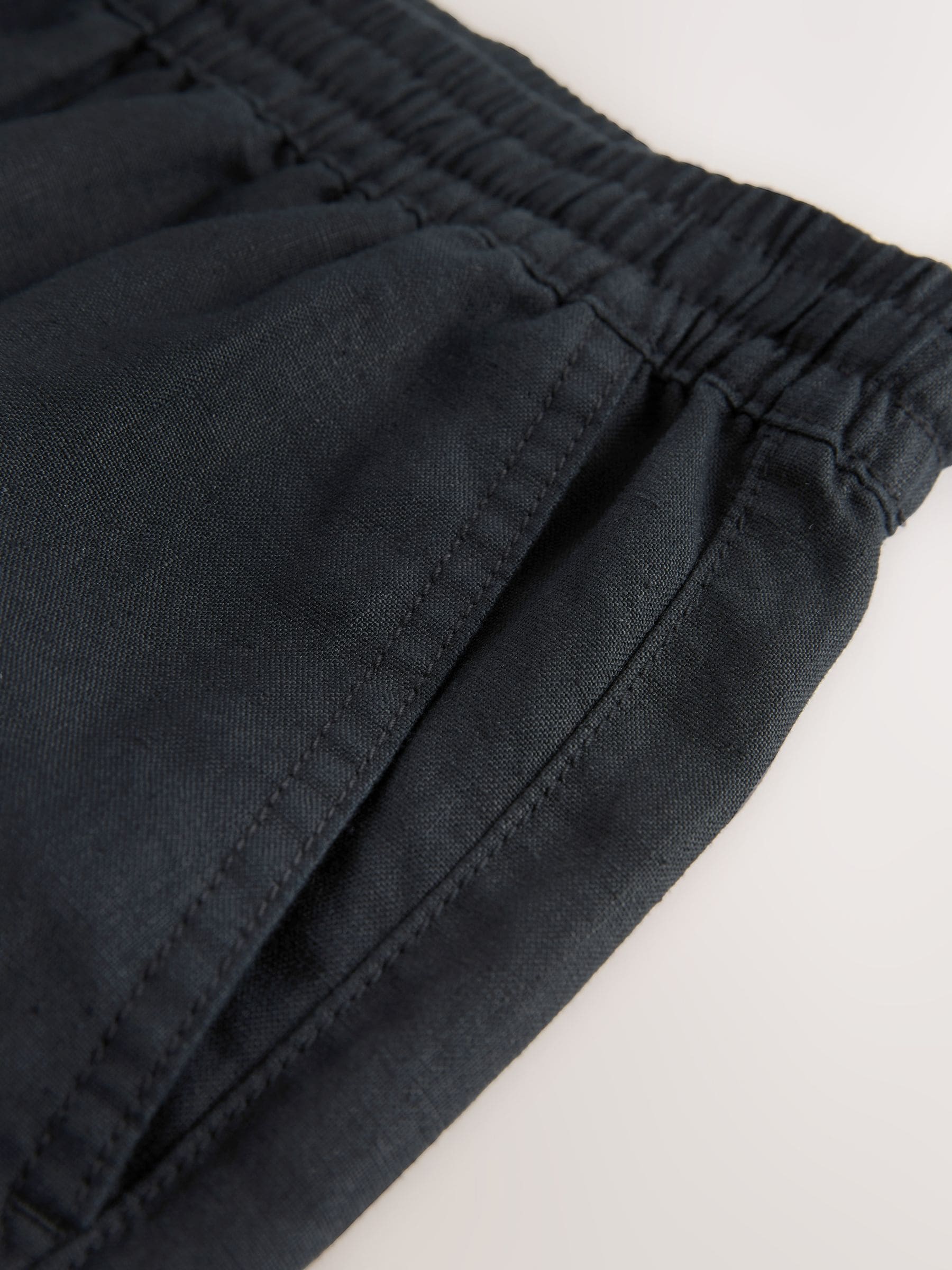 Buy Black Signature 100% Linen Elasticated Waist Shorts from the