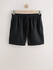 Black 100% Linen Drawstring Waist Shorts - Image 6 of 10