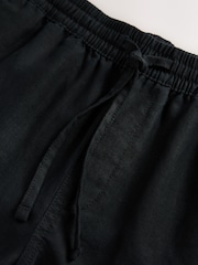 Black 100% Linen Drawstring Waist Shorts - Image 8 of 10