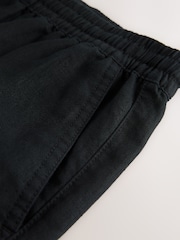 Black 100% Linen Drawstring Waist Shorts - Image 9 of 10